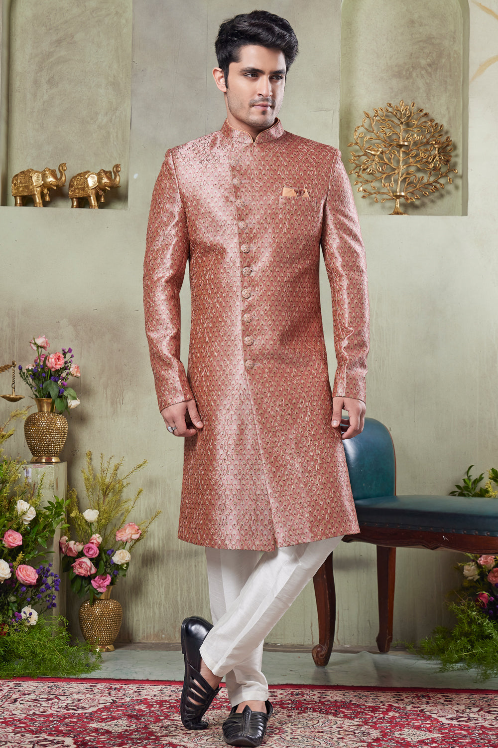 Peach Art Silk Indo Western (NMK-8422) - Nihal Fashions