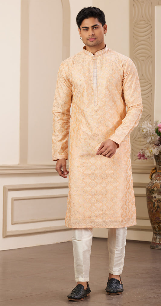 Peach Art Silk Kurta Pajama (NMK-8379) - Nihal Fashions