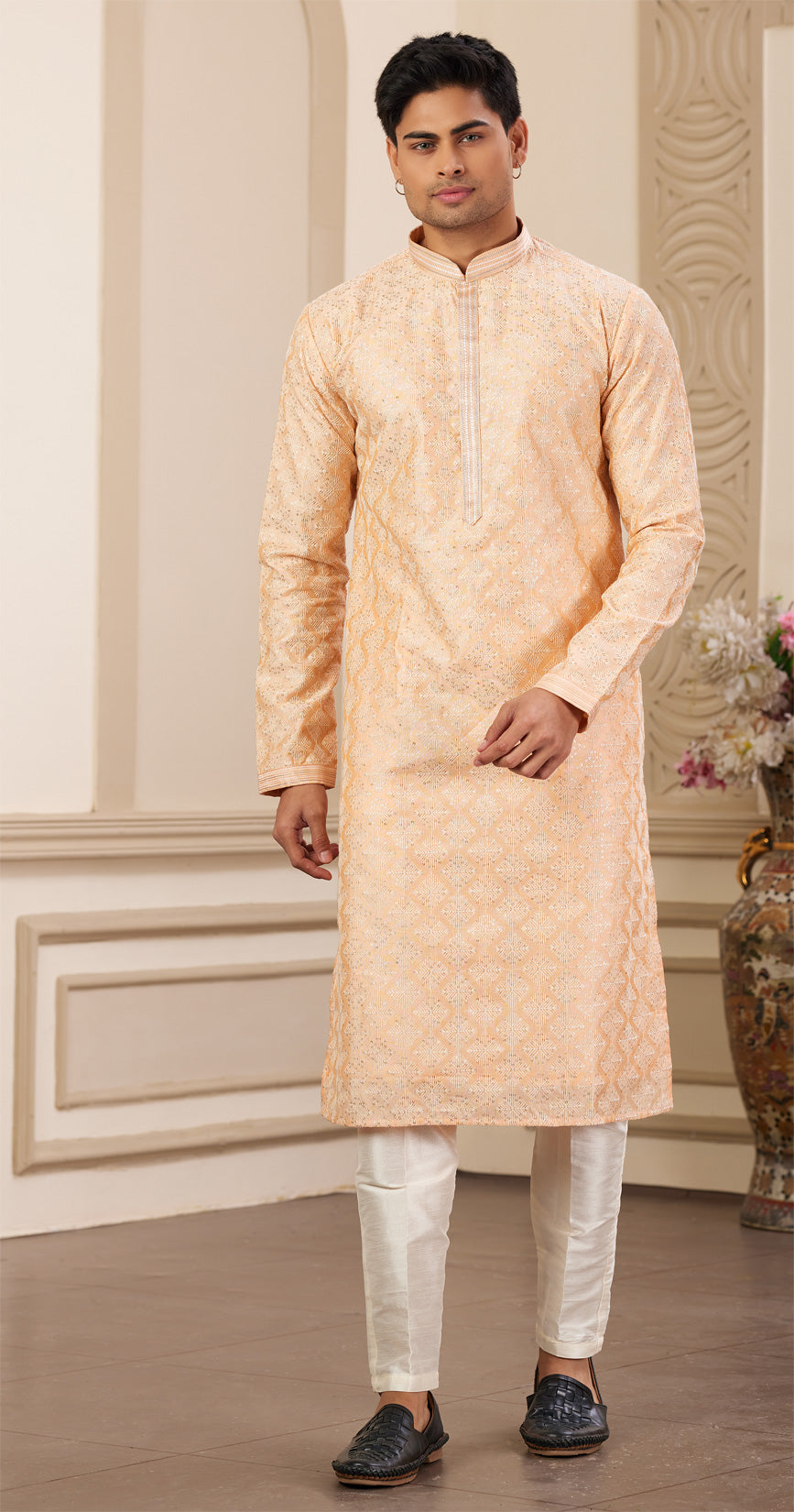 Peach Art Silk Kurta Pajama (NMK-8379) - Nihal Fashions