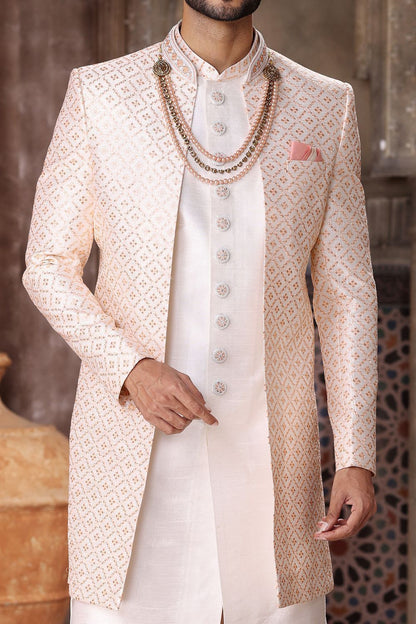 Peach Art Silk Mens Indo Western (NMK-6840) - Nihal Fashions