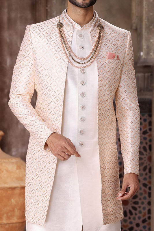 Peach Art Silk Mens Indo Western (NMK-6840) - Nihal Fashions