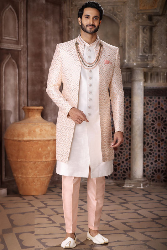 Peach Art Silk Mens Indo Western (NMK-6840) - Nihal Fashions