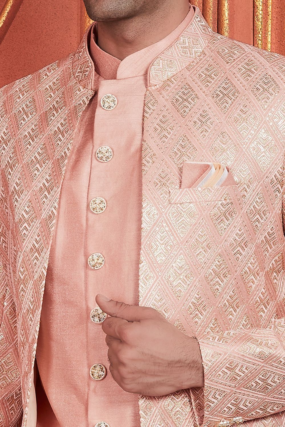 Peach Art Silk Mens Indo Western (NMK-7683) - Nihal Fashions