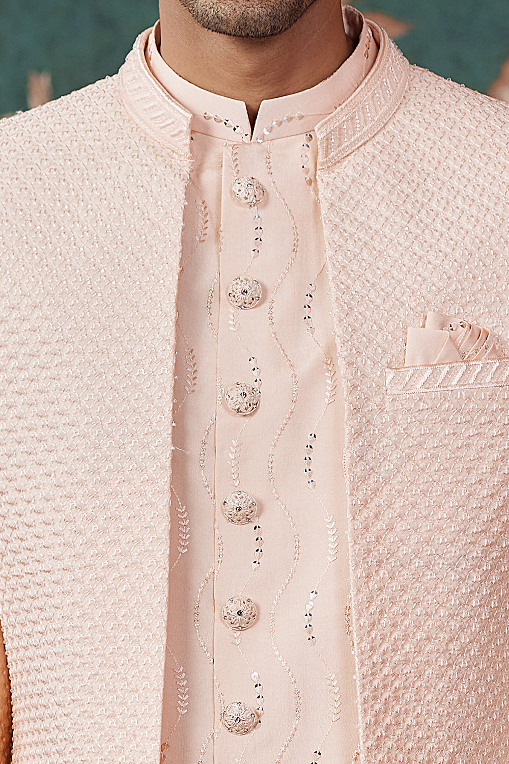Peach Art Silk Mens Indo Western (NMK-8240) - Nihal Fashions