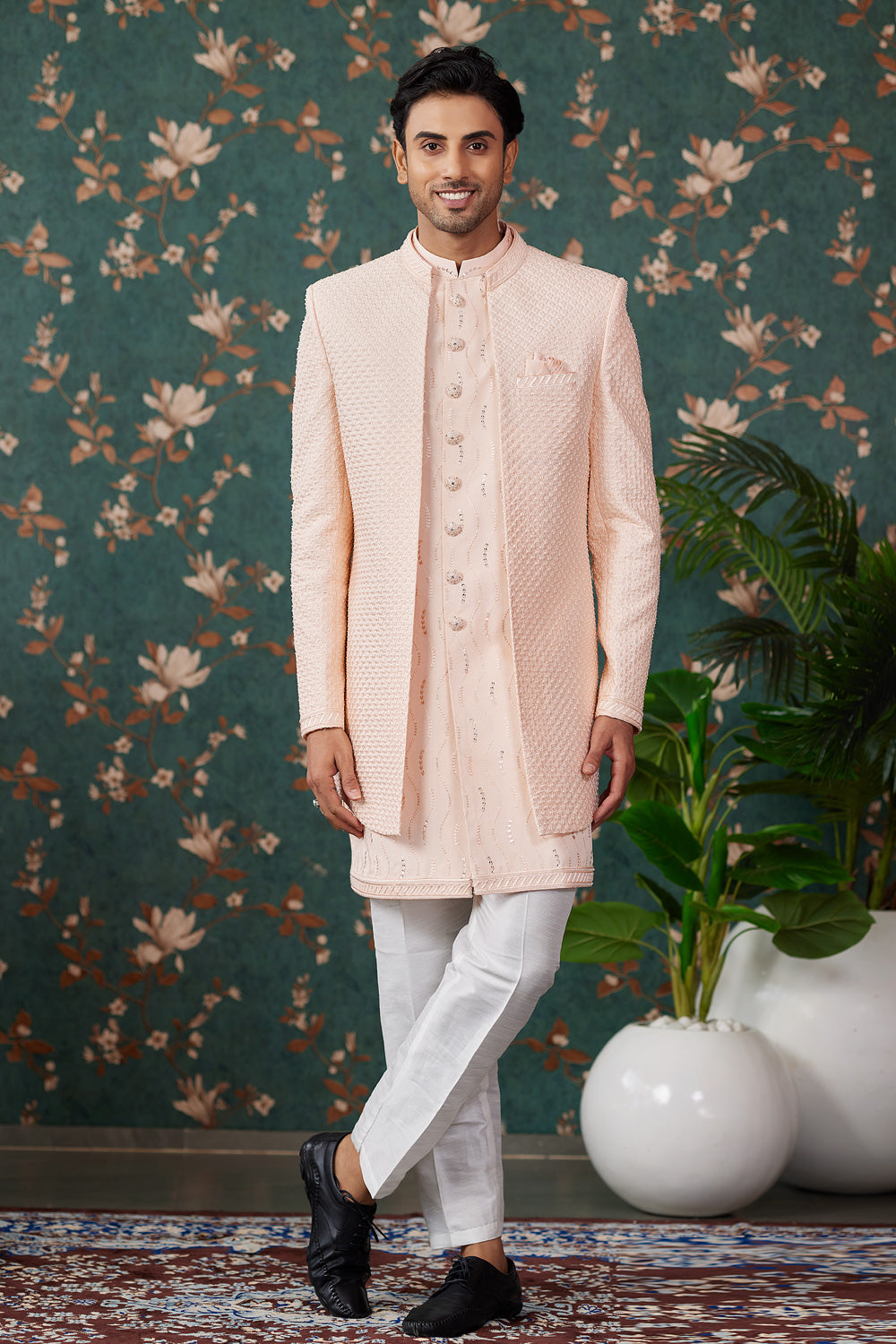 Peach Art Silk Mens Indo Western (NMK-8240) - Nihal Fashions