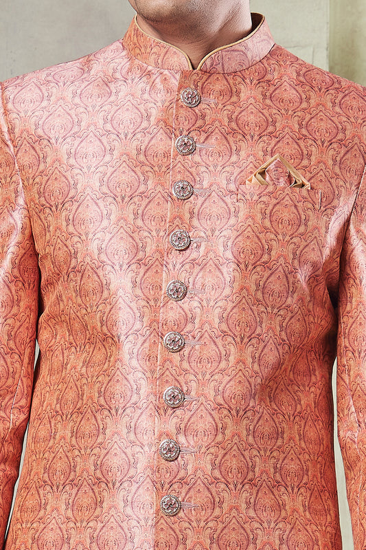 Peach Art Silk Mens Indo Western (NMK-8434) - Nihal Fashions