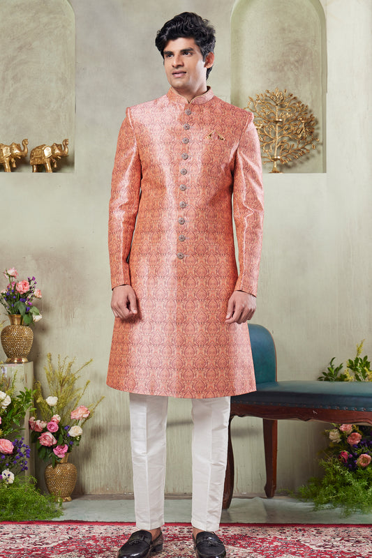 Peach Art Silk Mens Indo Western (NMK-8434) - Nihal Fashions