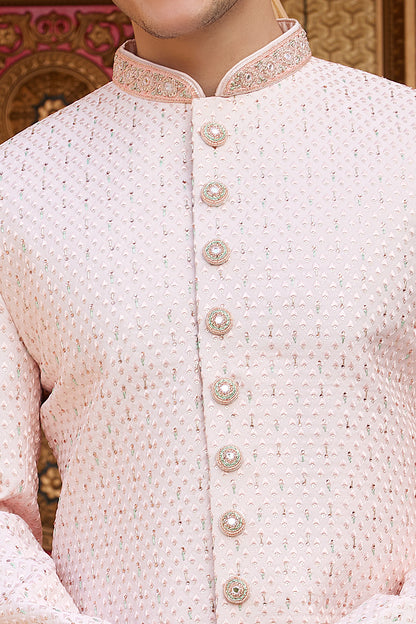 Peach Art Silk Mens Sherwani (NMK-8187) - Nihal Fashions