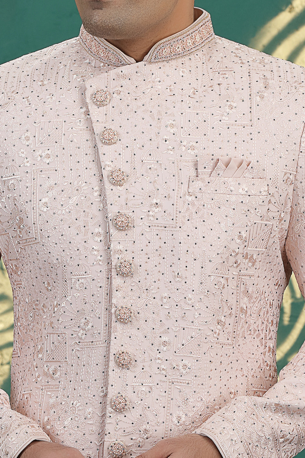 Peach Art Silk Wedding Sherwani (NMK-8618) - Nihal Fashions