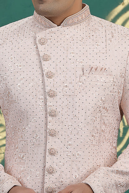 Peach Art Silk Wedding Sherwani (NMK-8618) - Nihal Fashions
