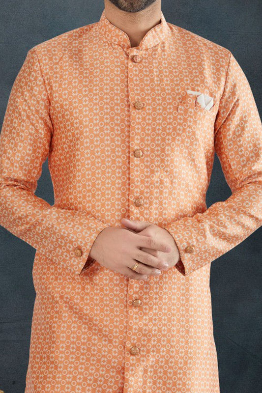 Peach Banarasi Jaquard Indo Western (NMK-7607) - Nihal Fashions