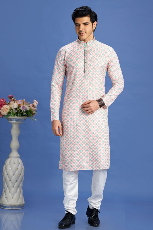 Peach Cotton Kurta Pajama (NMK-7531) - Nihal Fashions