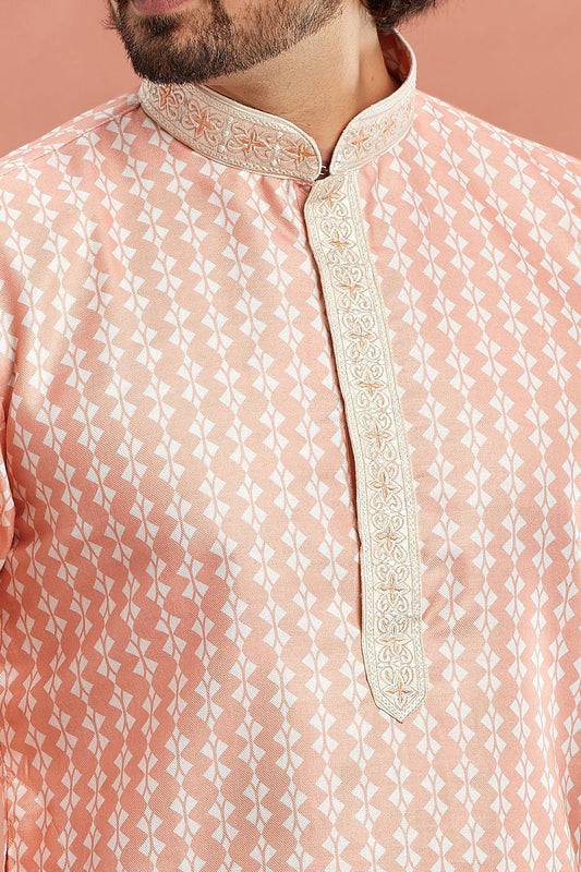 Peach Cotton Mens Kurta Pajama (NMK-7536) - Nihal Fashions