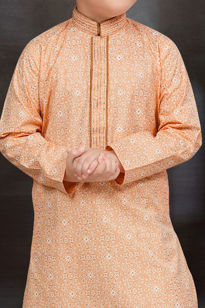 Peach Cotton Printed Boys Kurta Pajama (NKK-785) - Nihal Fashions