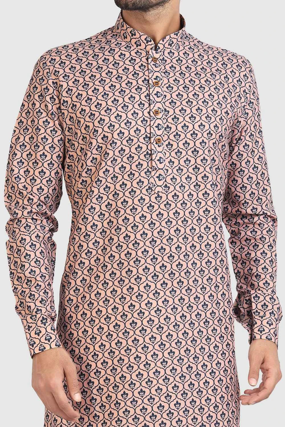 Peach Cotton Printed Kurta Pajama (NMK-5731)