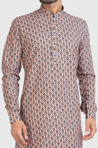 Peach Cotton Printed Kurta Pajama (NMK-5731)