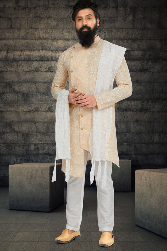 Peach Cotton Silk Indo Western (NMK-6788) - Nihal Fashions