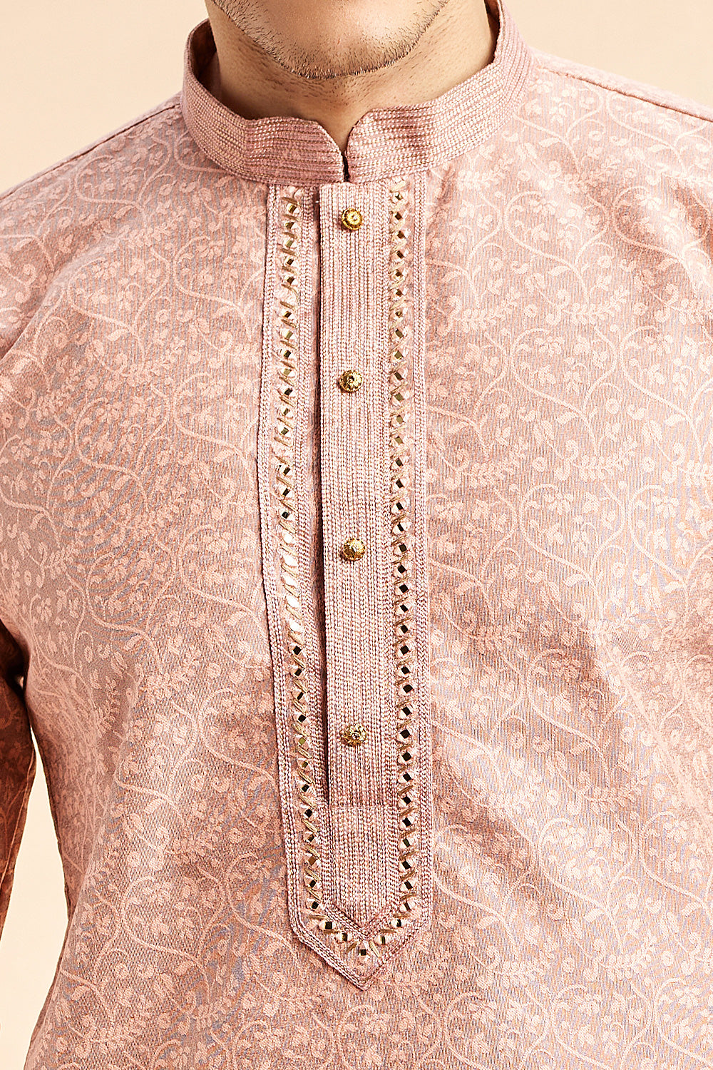 Peach Jaquard Art Silk Kurta for Men (NMK-7911) - Nihal Fashions