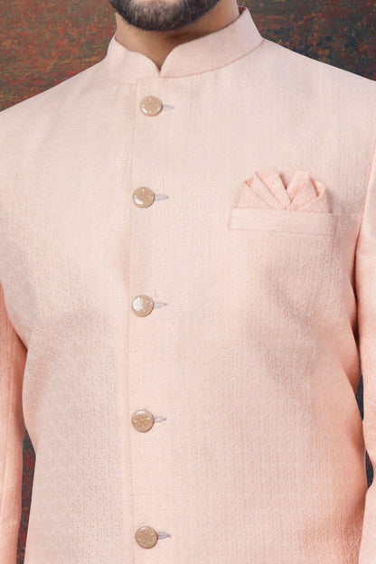 Peach Jaquard Indo Western (NMK-7786) - Nihal Fashions