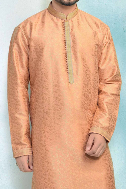 Peach Jaquard Kurta Pajama for Men (NMK-4896)