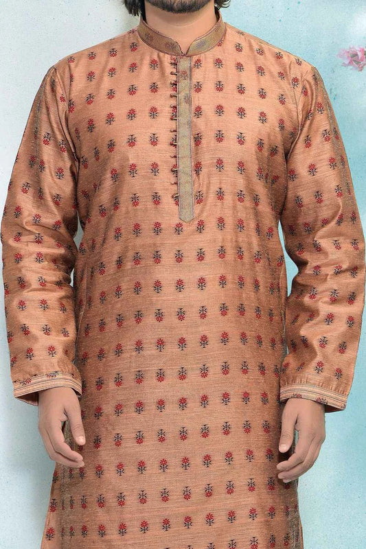 Peach Jaquard Mens Kurta Pajama (NMK-4927)