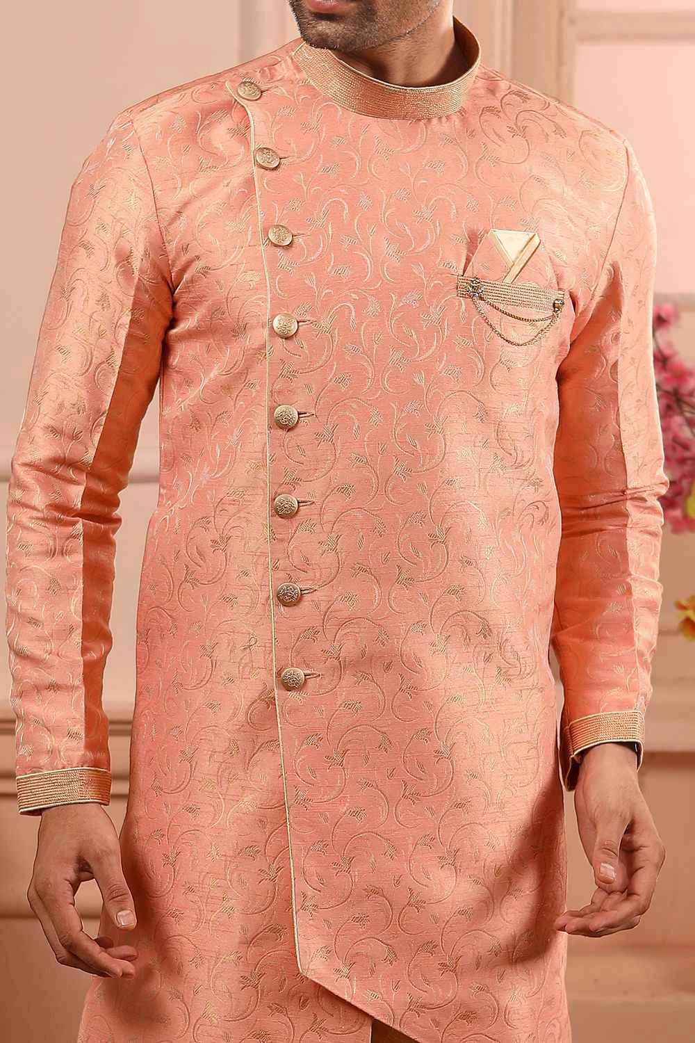 Peach Jaquard Silk Brocade Indo Western (NMK-4464)