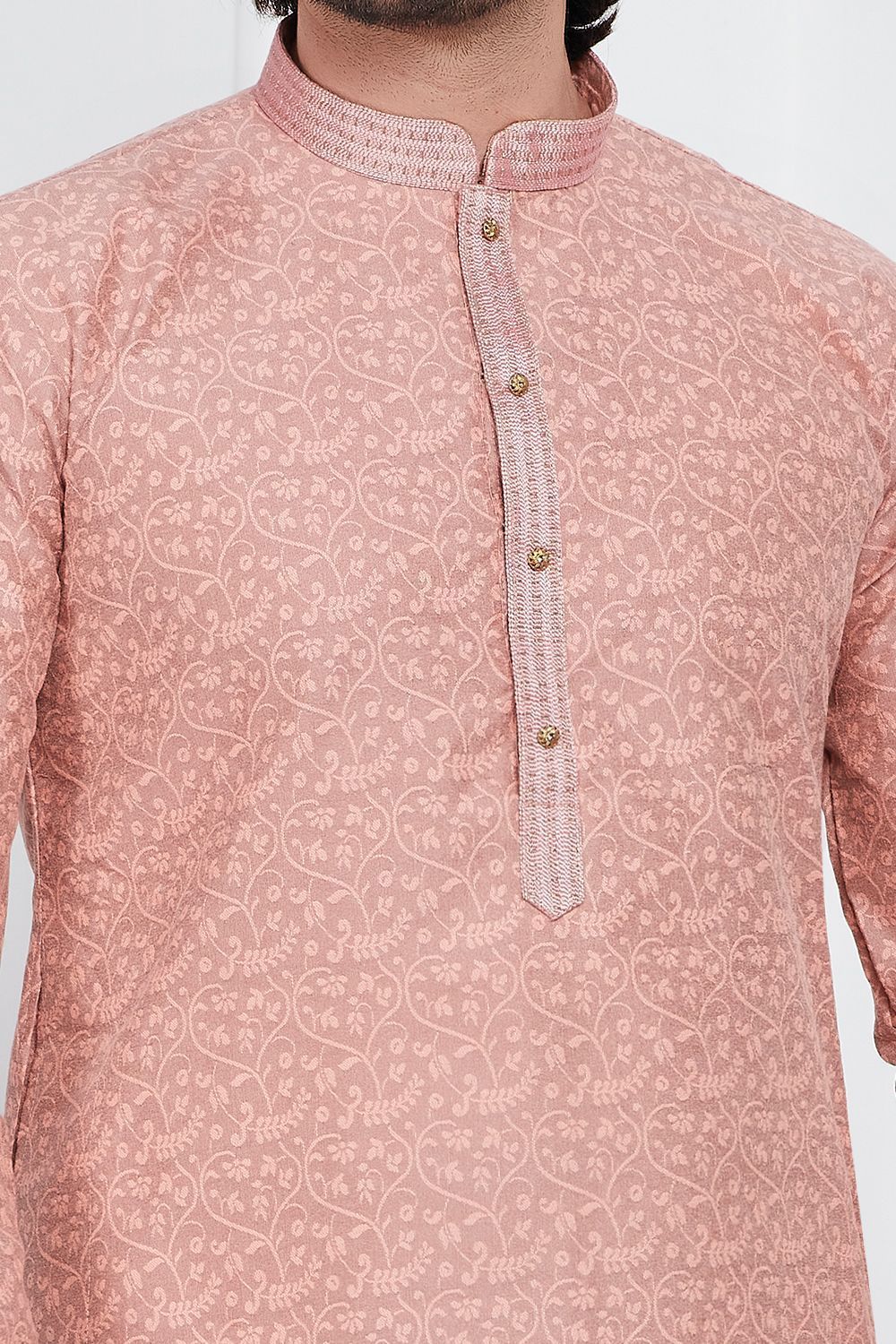 Peach Jaquard Silk Brocade Kurta (NMK-7738) - Nihal Fashions