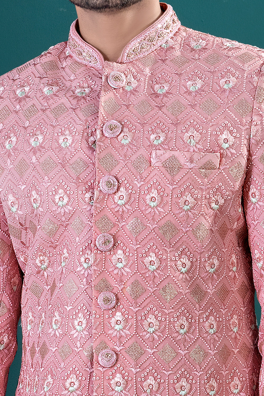 Peach Lucknowi Indo Western (NMK-8452) - Nihal Fashions
