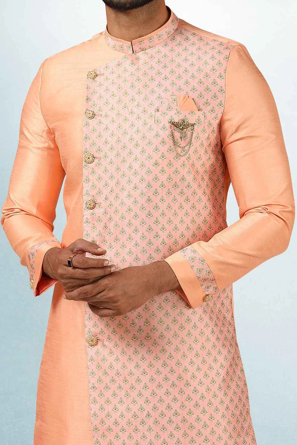 Peach, Pink Art Silk Indo Western (NMK-5822)