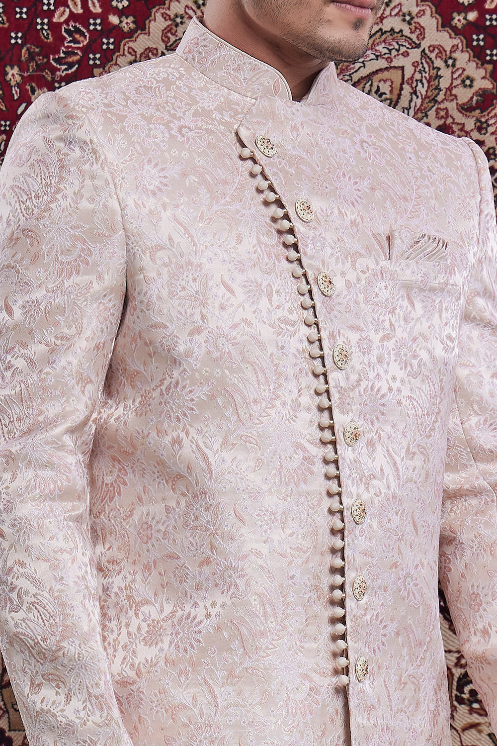Peach Pink Banarasi Jaquard Indo Western (NMK-8555) - Nihal Fashions