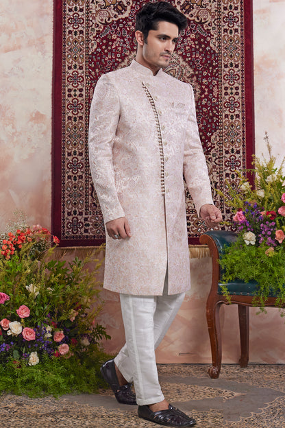 Peach Pink Banarasi Jaquard Indo Western (NMK-8555) - Nihal Fashions