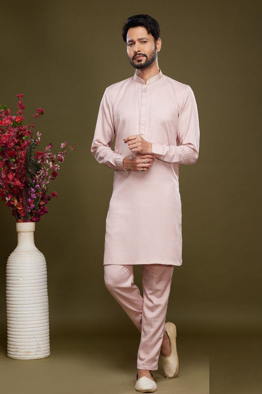 Pink Art Banarasi Silk Kurta Pajama (NMK-7078) - Nihal Fashions