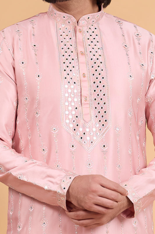 Pink Art Banarasi Silk Kurta Pajama (NMK-8700) - Nihal Fashions