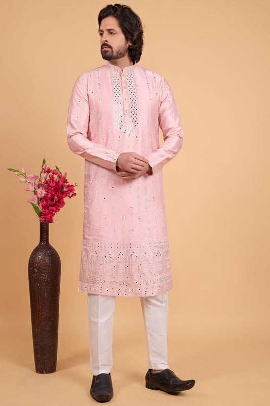 Pink Art Banarasi Silk Kurta Pajama (NMK-8700) - Nihal Fashions