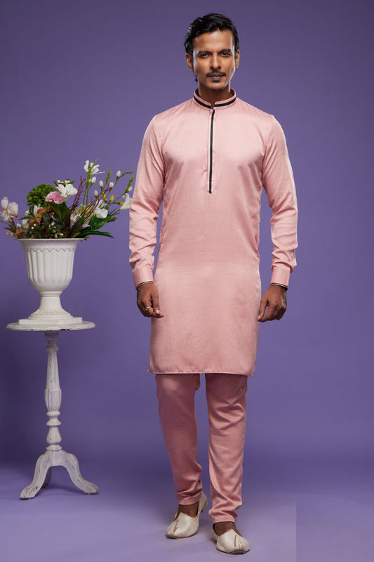 Pink Art Banarasi Silk Mens Kurta Pajama (NMK-7071) - Nihal Fashions
