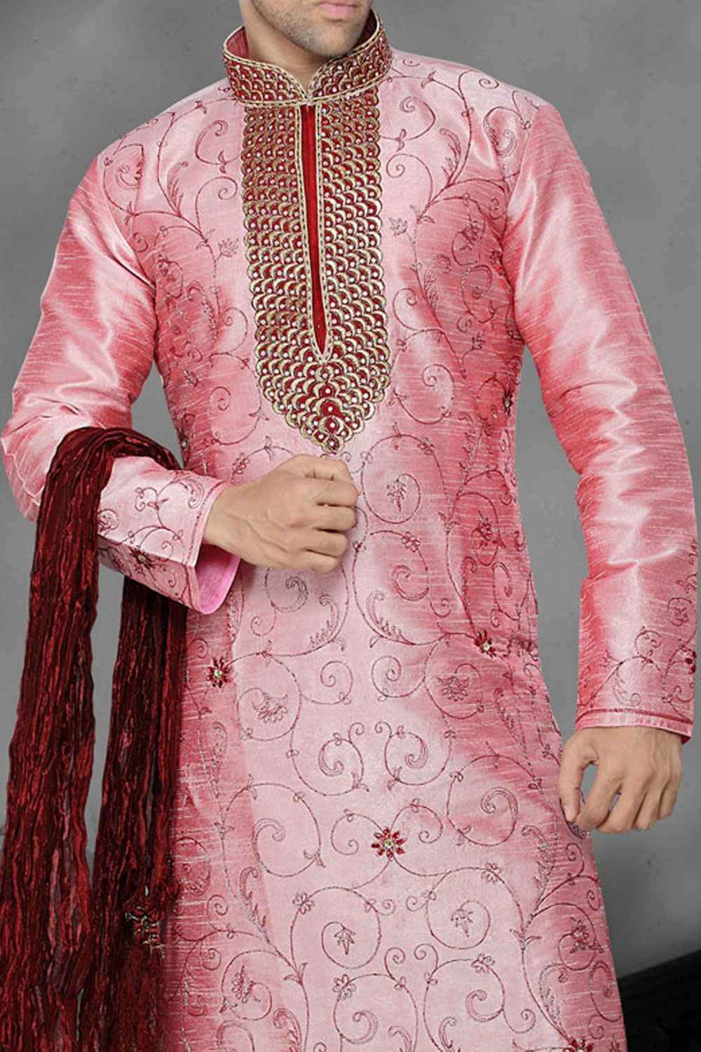 Pink Art Dupion Designer Kurta Pajama (NMK-2178)