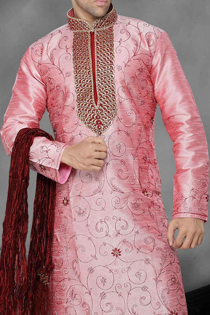 Pink Art Dupion Designer Kurta Pajama (NMK-2178)