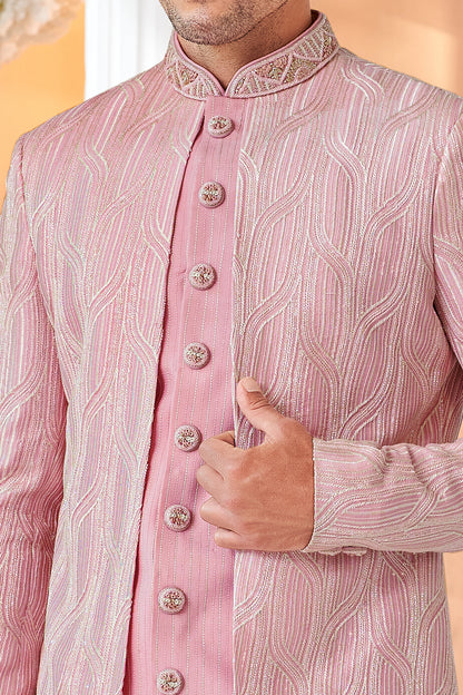 Pink Art Embroidered Silk Indo Western (NMK-8530) - Nihal Fashions