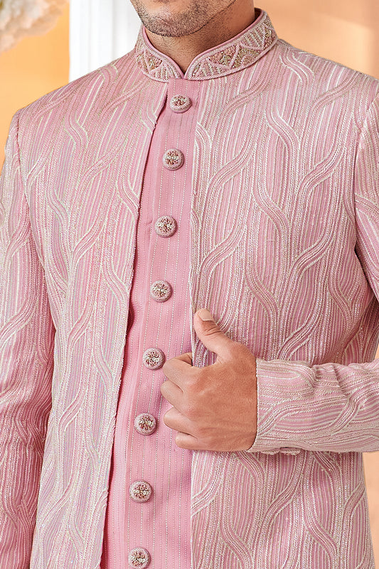 Pink Art Embroidered Silk Indo Western (NMK-8530) - Nihal Fashions