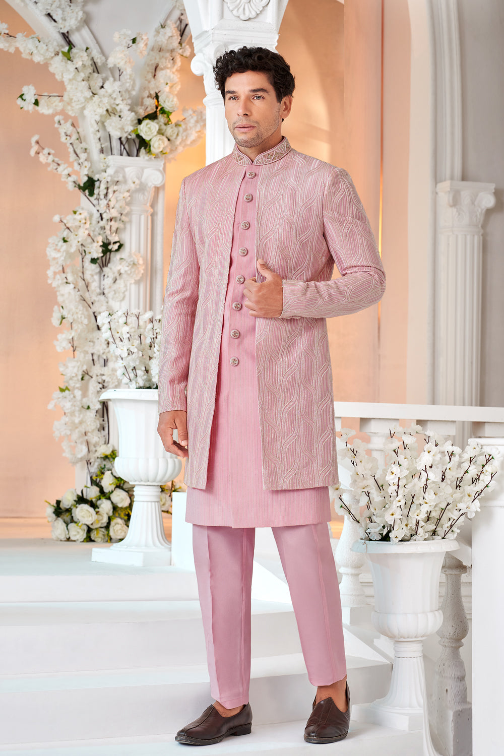 Pink Art Embroidered Silk Indo Western (NMK-8530) - Nihal Fashions