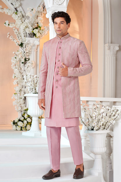 Pink Art Embroidered Silk Indo Western (NMK-8530) - Nihal Fashions