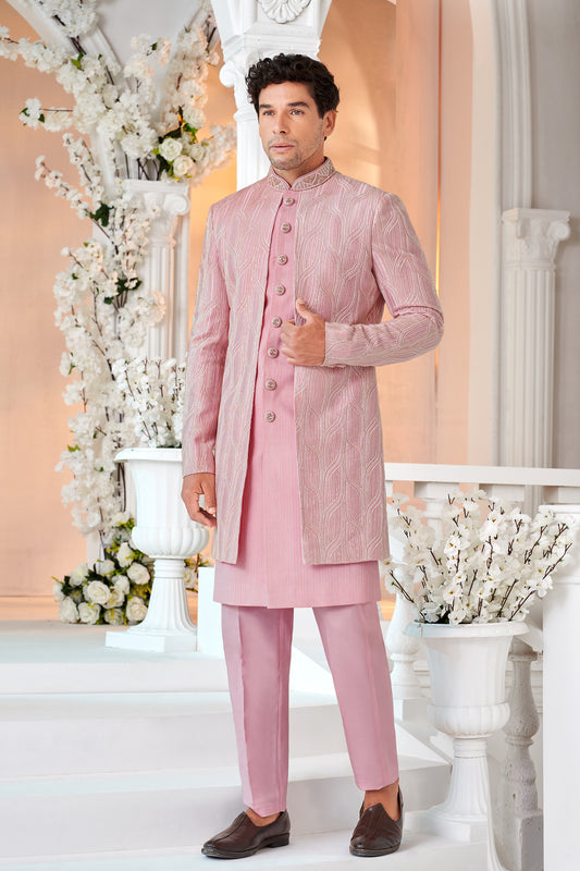 Pink Art Embroidered Silk Indo Western (NMK-8530) - Nihal Fashions