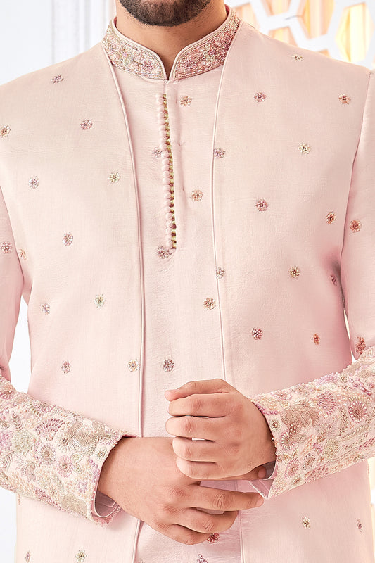 Pink Art Embroidered Silk Indo Western (NMK-8540) - Nihal Fashions