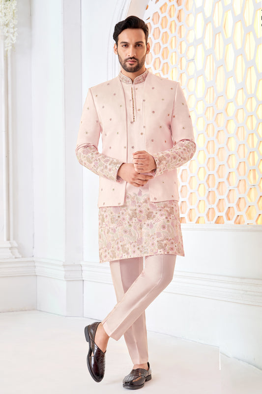 Pink Art Embroidered Silk Indo Western (NMK-8540) - Nihal Fashions