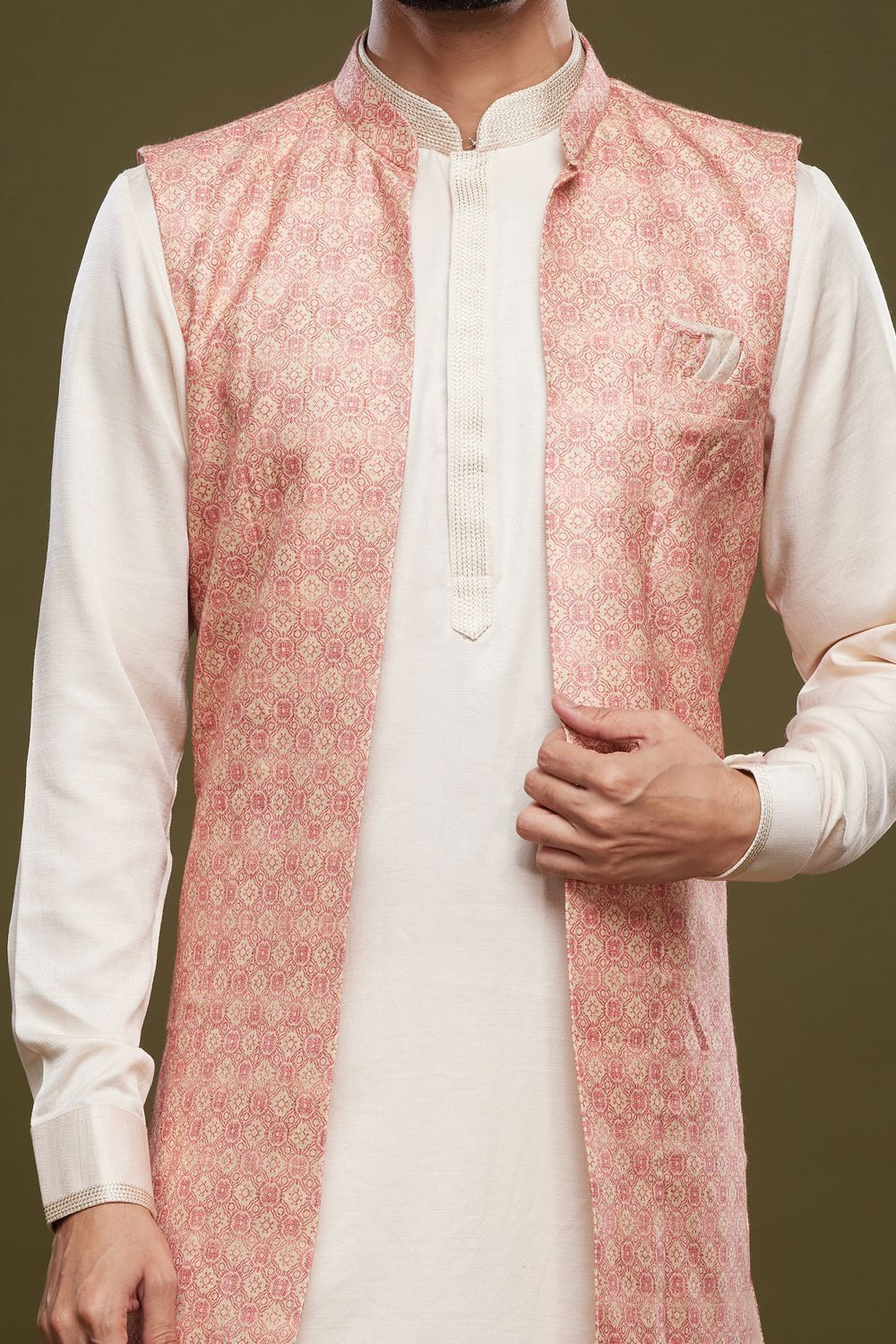 Pink Art Silk Digital Printed Jacket Kurta (NMK-7090) - Nihal Fashions
