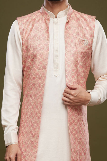 Pink Art Silk Digital Printed Jacket Kurta (NMK-7090) - Nihal Fashions