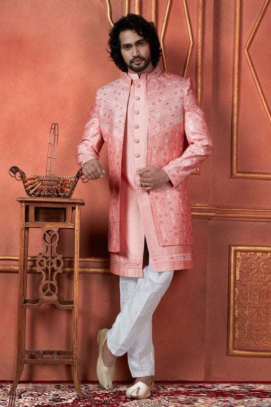Pink Art Silk Indo Western for Men (NMK-7727) - Nihal Fashions