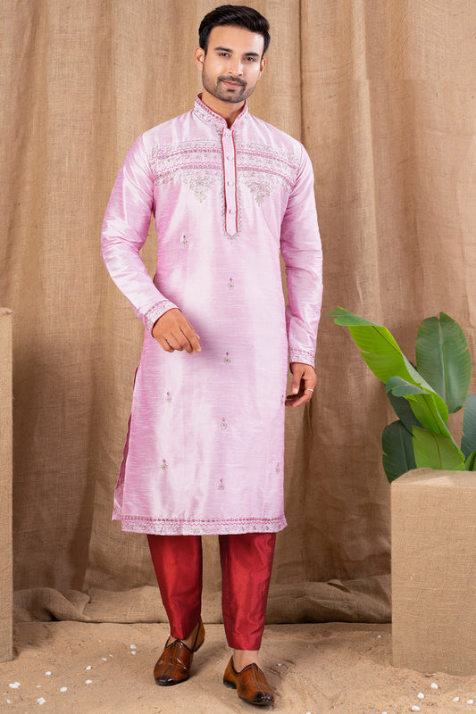 Pink Art Silk Kurta Pajama (NMK-8509) - Nihal Fashions