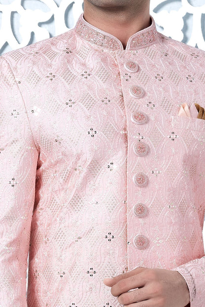 Pink Art Silk Mens Indo Western (NMK-7692) - Nihal Fashions