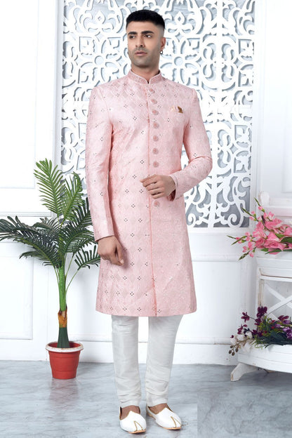 Pink Art Silk Mens Indo Western (NMK-7692) - Nihal Fashions